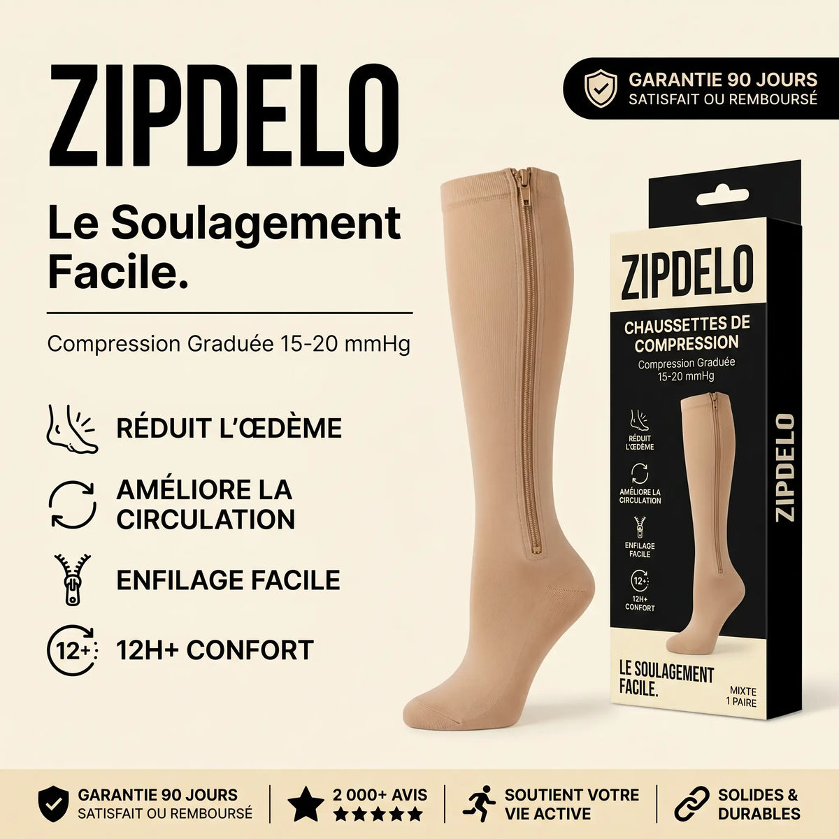 Zipdelo-bas de contention zippé