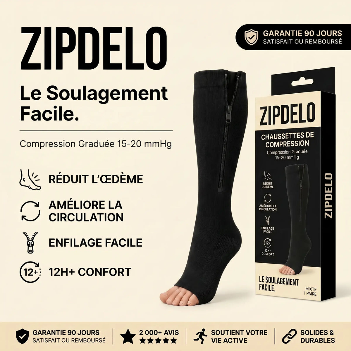 Zipdelo-bas de contention zippé