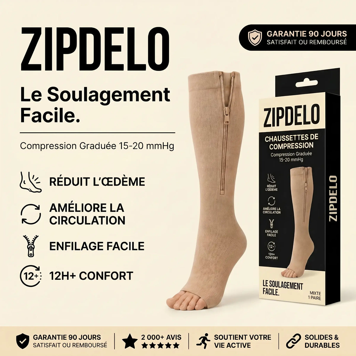 Zipdelo-bas de contention zippé