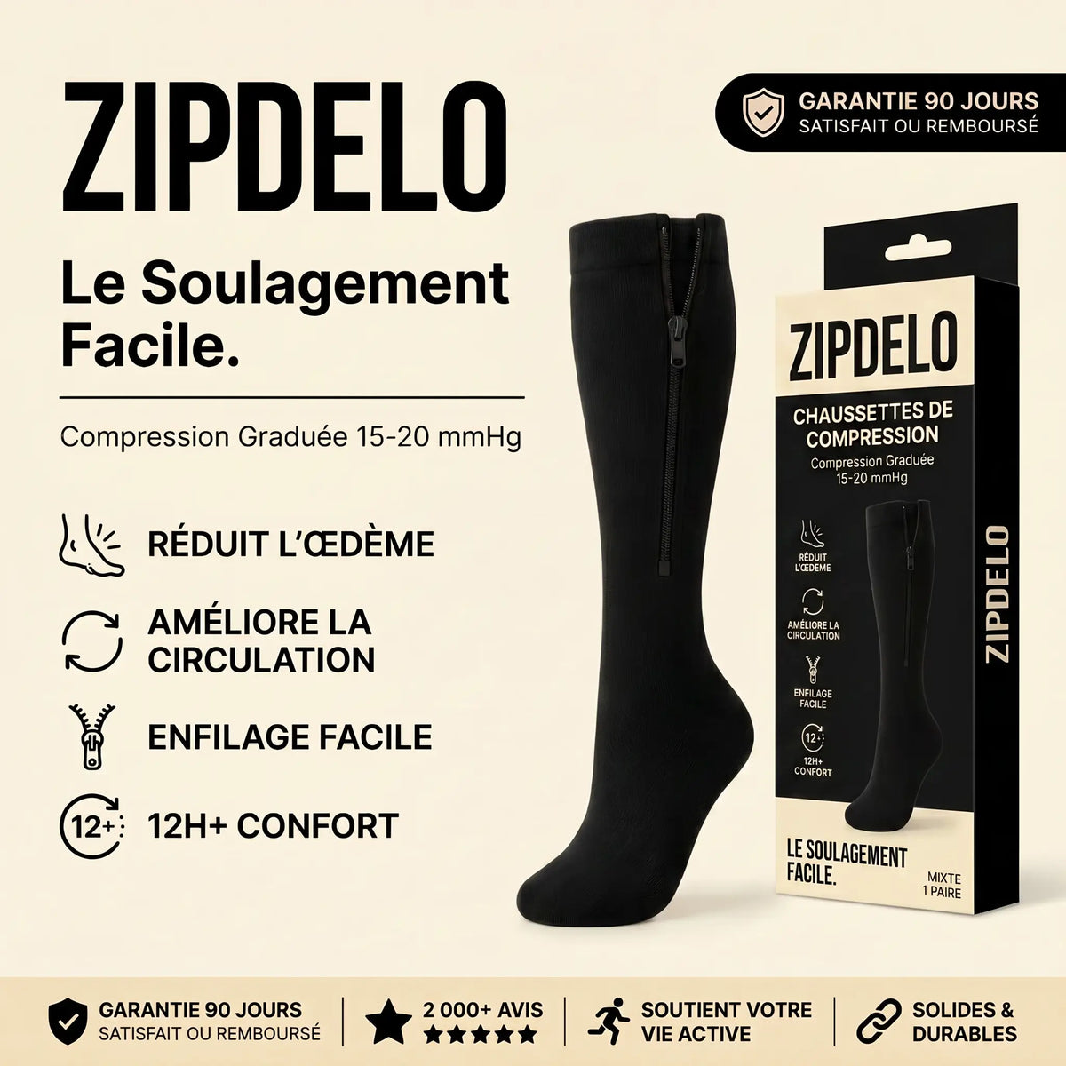 Zipdelo-bas de contention zippé
